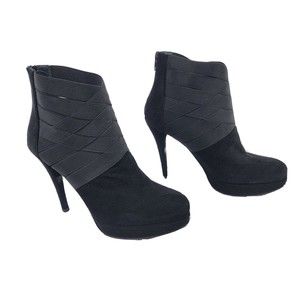 Stuart Weitzman Black Heel Suede Ankle Boot Bootie Stretch Straps Size 7.5